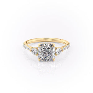 The Lia Set  With A 2.5 Carat Cushion 18K Yellow Gold Moissanite