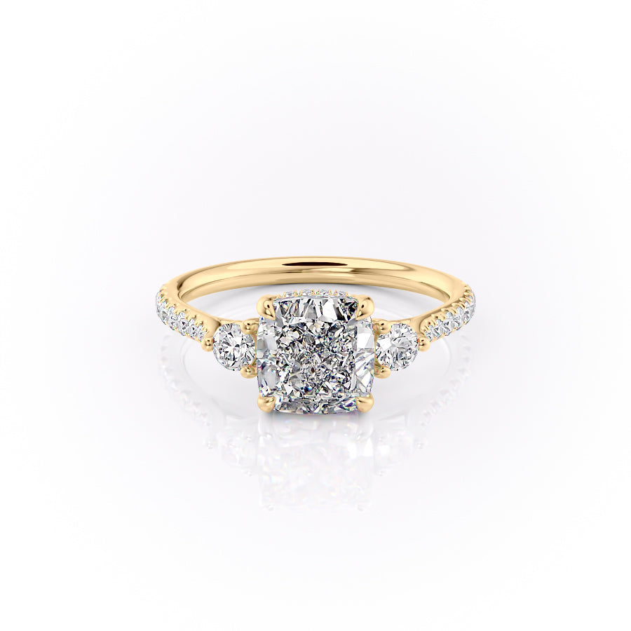 The Lia Set  With A 1.5 Carat Cushion 14K Yellow Gold Moissanite