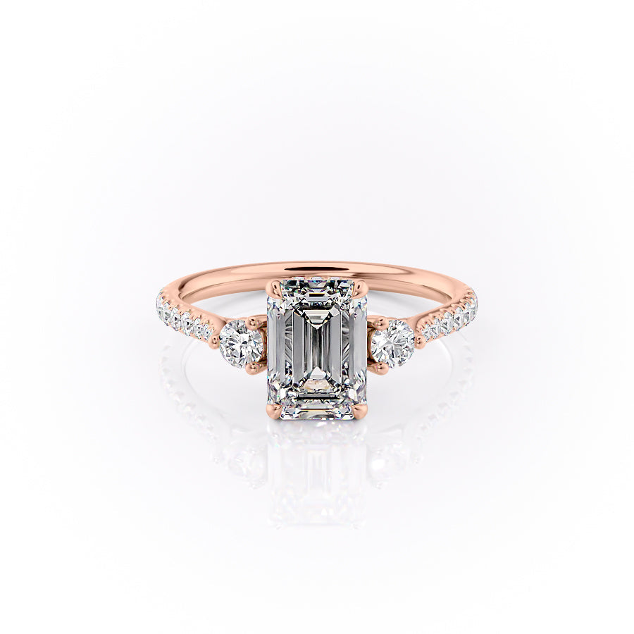 The Lia Set  With A 4.5 Carat Emerald 14K Rose Gold Moissanite