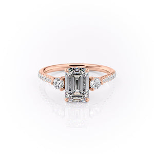 The Lia Set  With A 2 Carat Emerald 14K Rose Gold Moissanite