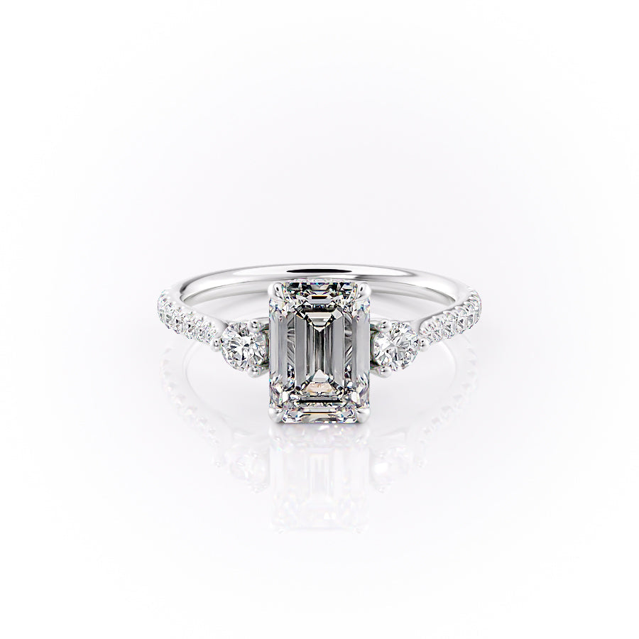 The Lia Set  With A 3 Carat Emerald 18K White Gold Moissanite