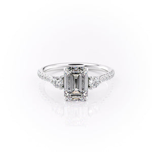 The Lia Set  With A 3 Carat Emerald 14K White Gold Moissanite