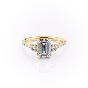 The Lia Set  With A 4 Carat Emerald 14K Yellow Gold Moissanite