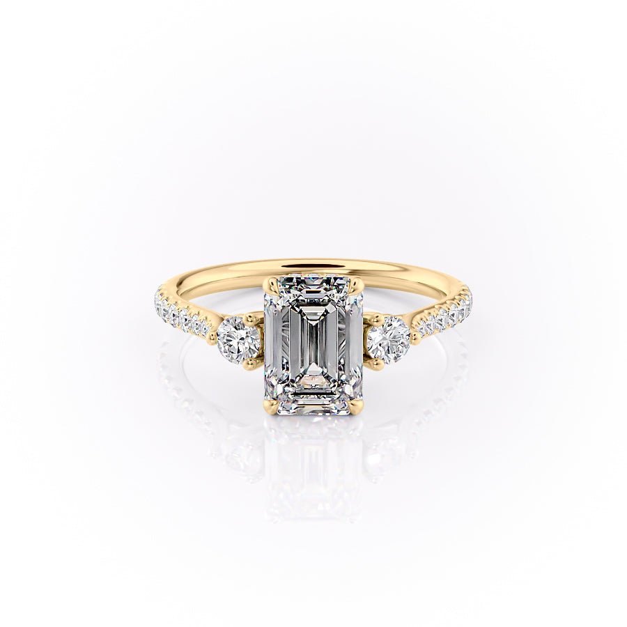 The Lia Set  With A 5 Carat Emerald 14K Yellow Gold Moissanite