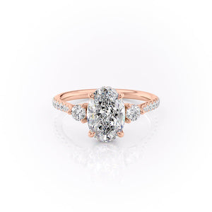 The Lia Set  With A 1.5 Carat Oval 14K Rose Gold Moissanite