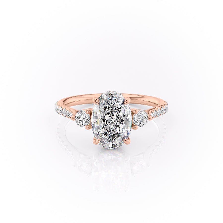 The Lia Set  With A 3 Carat Oval 14K Rose Gold Moissanite