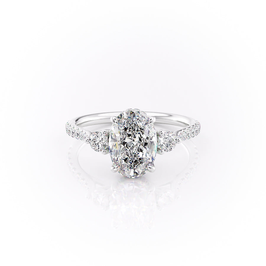 The Lia Set  With A 1.5 Carat Oval 18K White Gold Moissanite