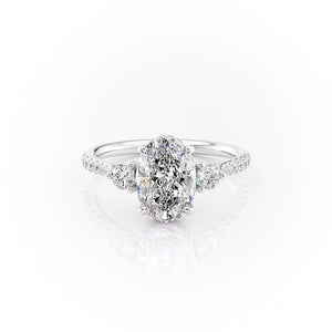 The Lia Set  With A 3 Carat Oval 18K White Gold Moissanite