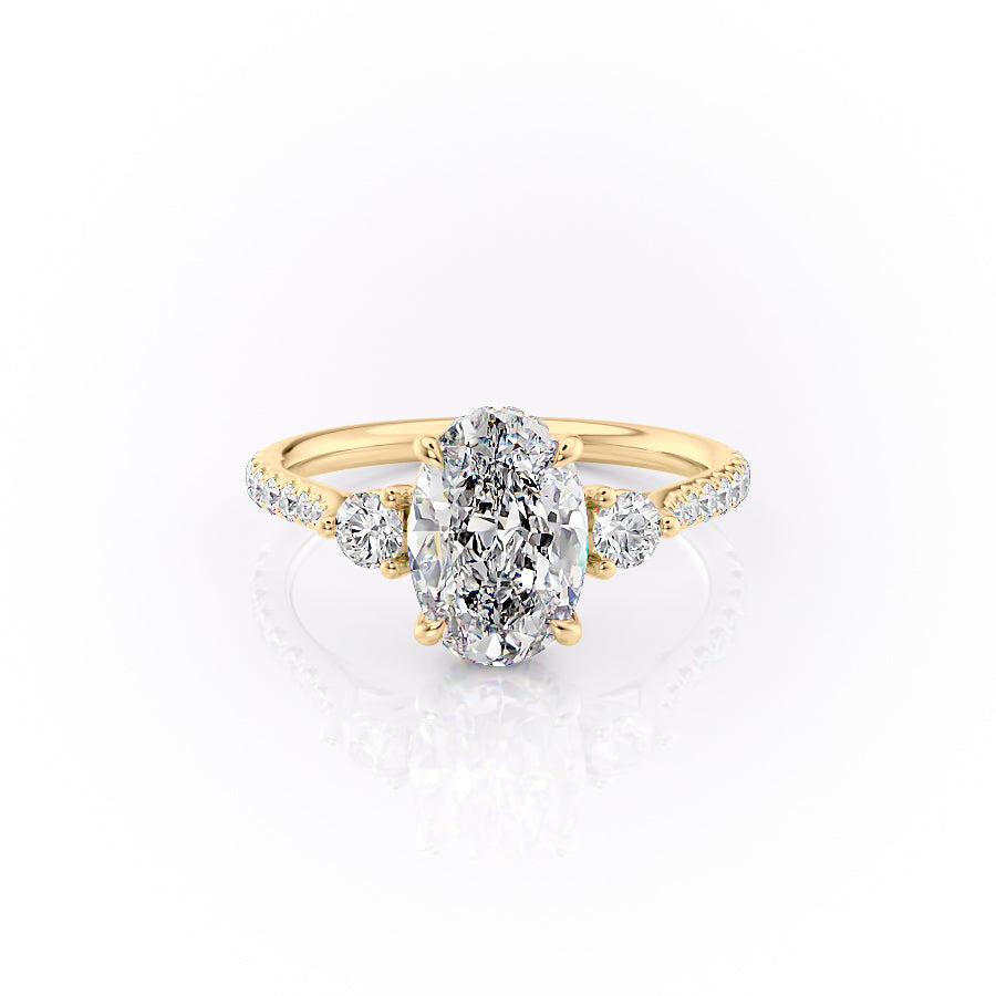 The Lia Set  With A 1 Carat Oval 18K Yellow Gold Moissanite