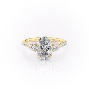 The Lia Set  With A 3 Carat Oval 18K Yellow Gold Moissanite