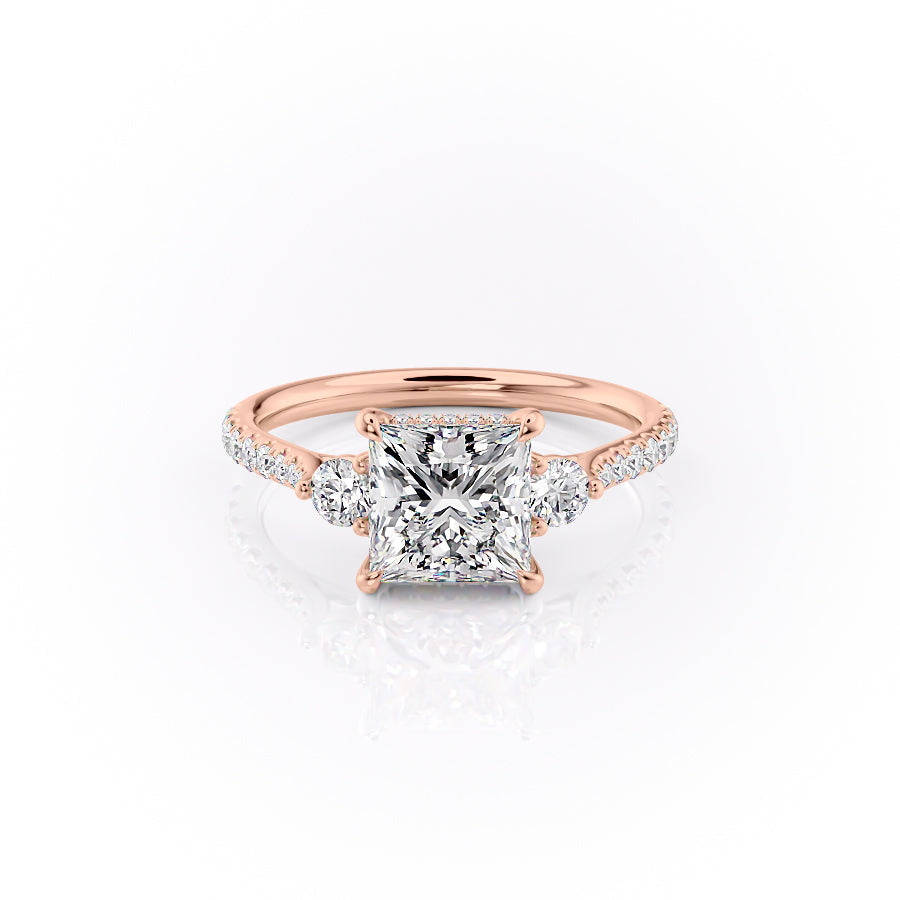 The Lia Set  With A 3 Carat Princess 14K Rose Gold Moissanite