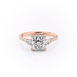 The Lia Set  With A 3 Carat Princess 14K Rose Gold Moissanite