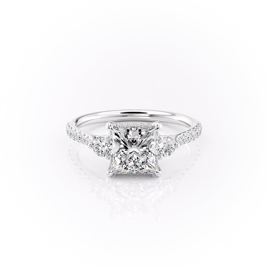 The Lia Set  With A 3 Carat Princess 14K White Gold Moissanite