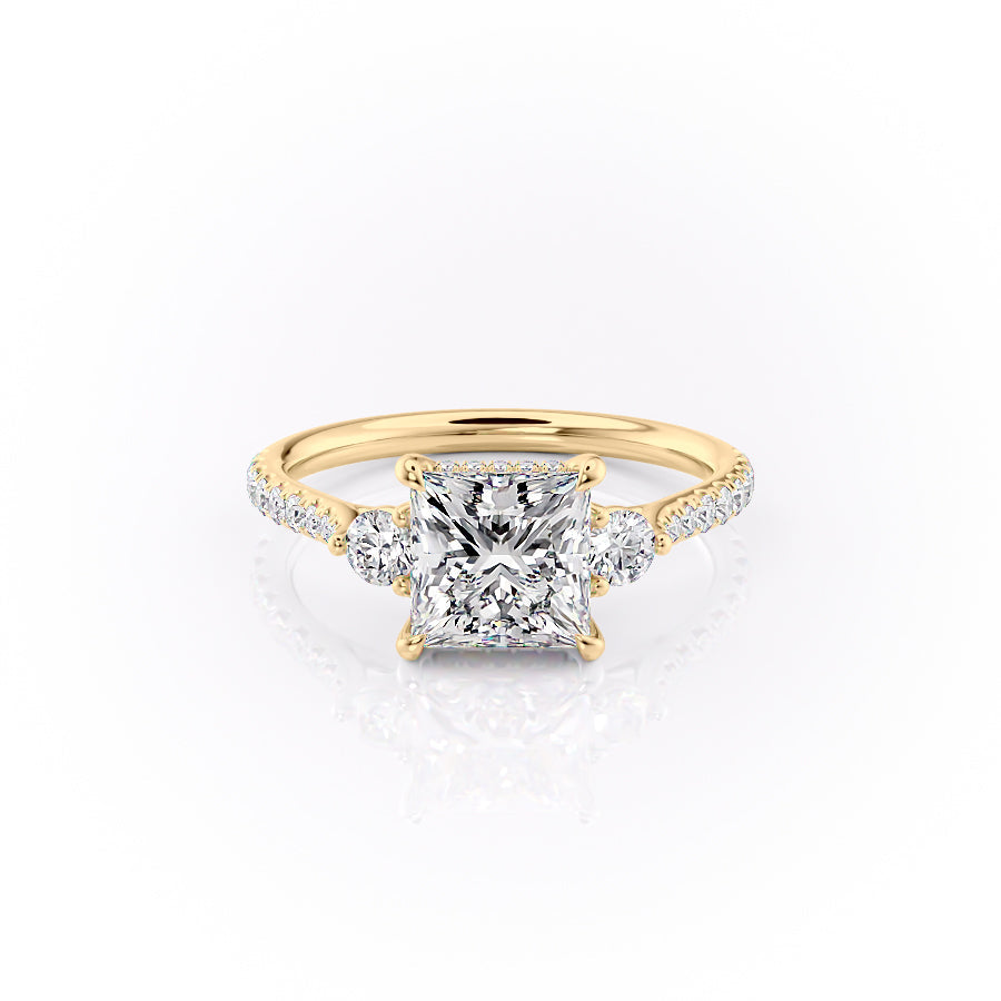 The Lia Set With A 2 Carat Princess 14K Yellow Gold Lab Diamond