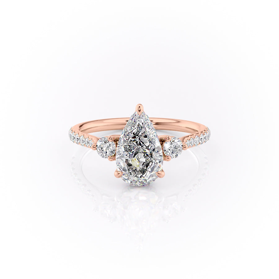 The Lia Set  With A 4 Carat Pear 14K Rose Gold Moissanite