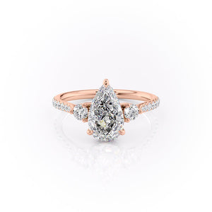 The Lia Set  With A 4 Carat Pear 14K Rose Gold Moissanite