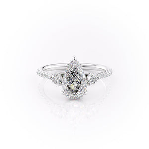 The Lia Set  With A 5 Carat Pear 14K White Gold Moissanite