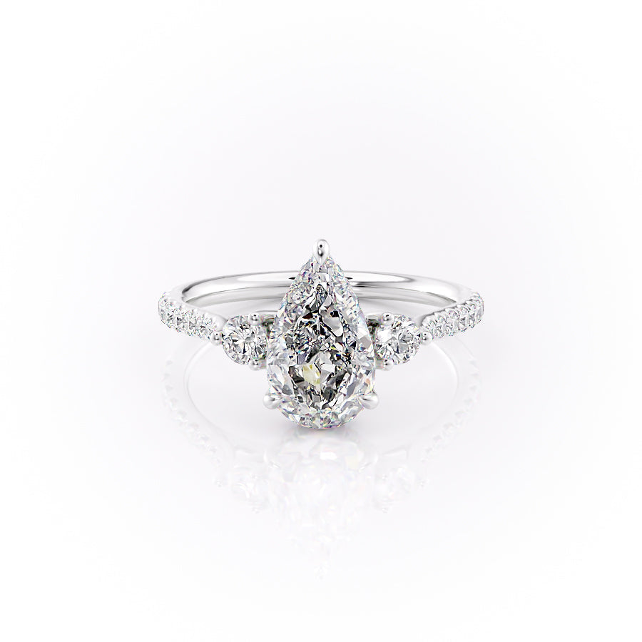 The Lia Set  With A 1 Carat Pear 18K White Gold Moissanite