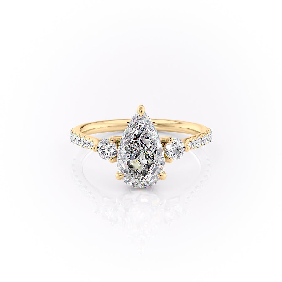 The Lia Set  With A 3 Carat Pear 14K Yellow Gold Moissanite