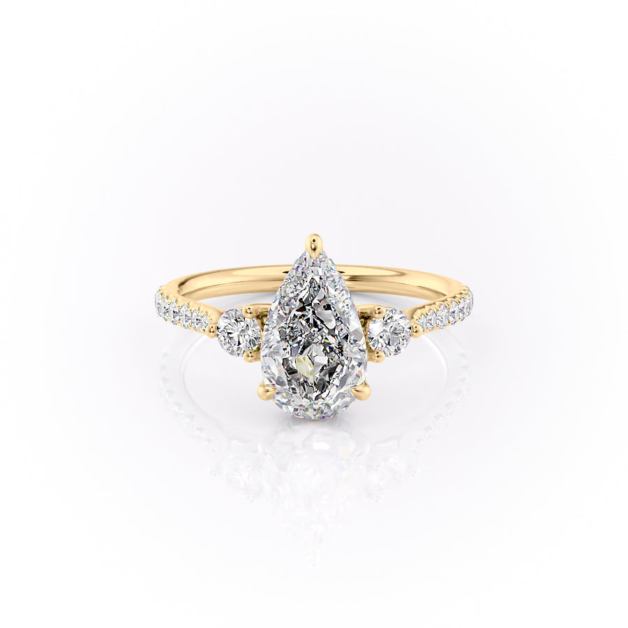 The Lia Set  With A 4.5 Carat Pear 14K Yellow Gold Moissanite