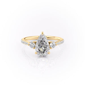 The Lia Set  With A 4.5 Carat Pear 14K Yellow Gold Moissanite