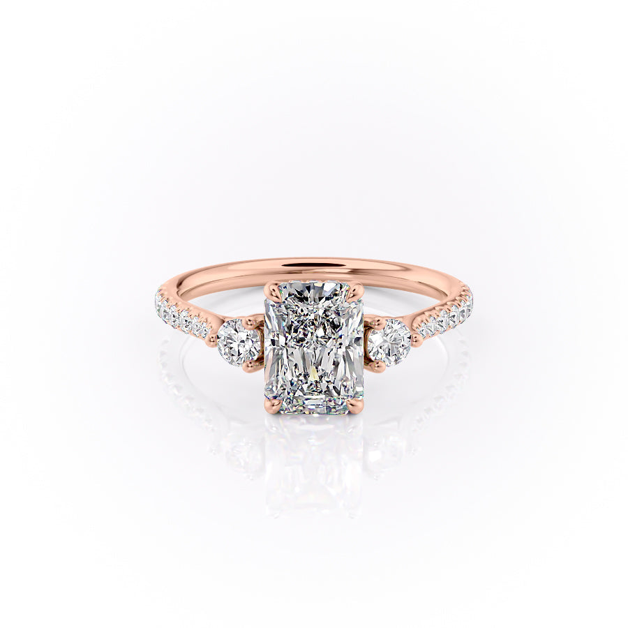The Lia Set  With A 4.5 Carat Radiant 14K Rose Gold Moissanite