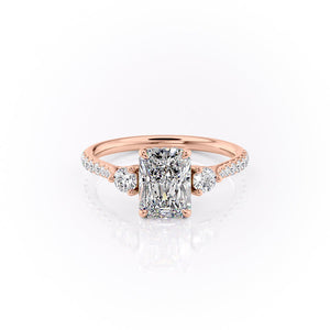 The Lia Set  With A 4 Carat Radiant 14K Rose Gold Moissanite