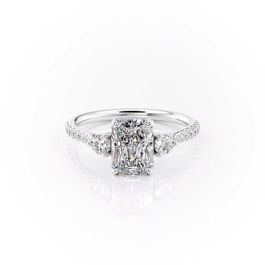 The Lia Set  With A 1.5 Carat Radiant 14K White Gold Moissanite