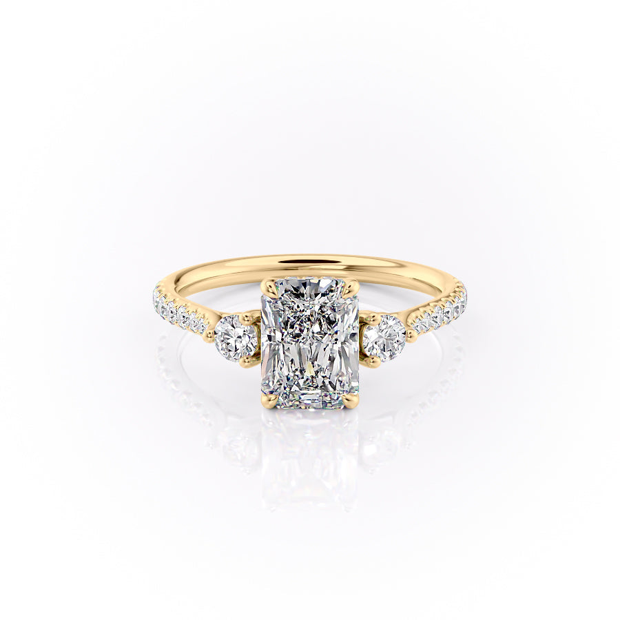 The Lia Set  With A 4.5 Carat Radiant 18K Yellow Gold Moissanite