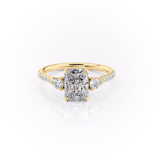 The Lia Set  With A 2.5 Carat Radiant 18K Yellow Gold Moissanite