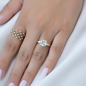 The Liv Set  With A 1.5 Carat Cushion 18K Yellow Gold Moissanite