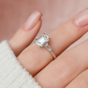 The Liv Set  With A 2.5 Carat Emerald 18K White Gold Moissanite
