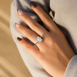 The Liv Set  With A 2.5 Carat Emerald 18K White Gold Moissanite