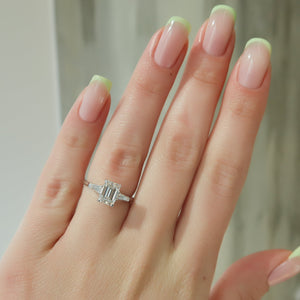 The Liv Set  With A 2.5 Carat Emerald 18K White Gold Moissanite