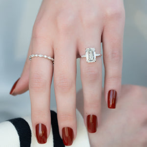 The Liv Set  With A 2.5 Carat Emerald 18K White Gold Moissanite