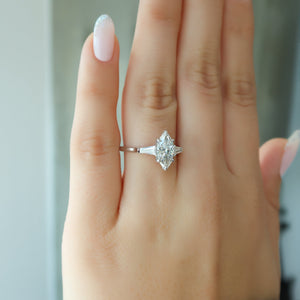 The Liv Set  With A 2.5 Carat Marquise 14K White Gold Moissanite