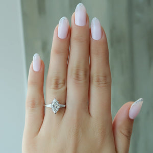 The Liv Set  With A 2.5 Carat Marquise 14K White Gold Moissanite