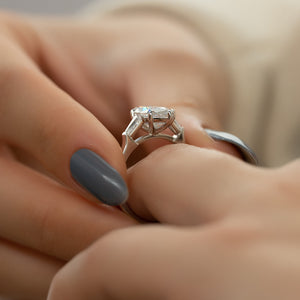 The Liv Set  With A 2.5 Carat Marquise 14K White Gold Moissanite