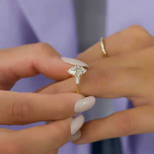 The Liv Set  With A 3.5 Carat Marquise 14K Yellow Gold Moissanite