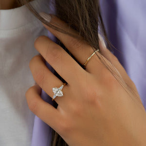 The Liv Set  With A 3.5 Carat Marquise 14K Yellow Gold Moissanite
