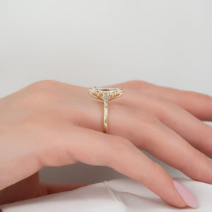 The Liv Set  With A 3.5 Carat Marquise 14K Yellow Gold Moissanite