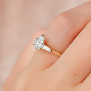 The Liv Set  With A 2.5 Carat Pear 14K Yellow Gold Moissanite