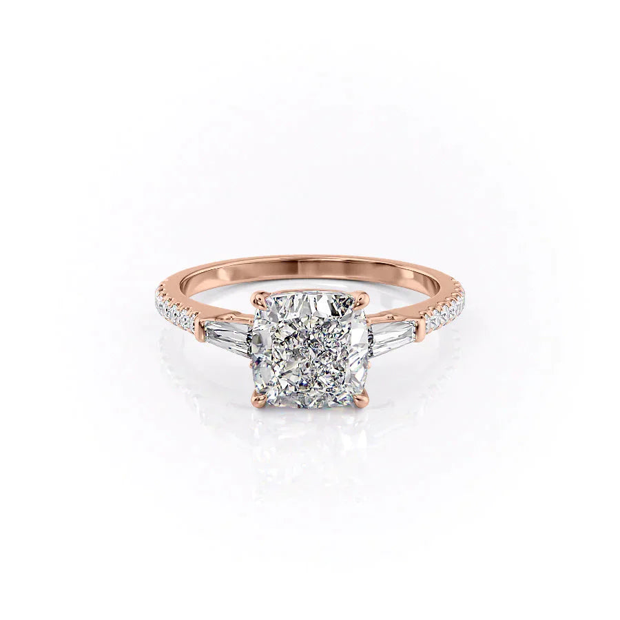 The Liv Set With A 2.5 Carat Cushion 14K Rose Gold Lab Diamond