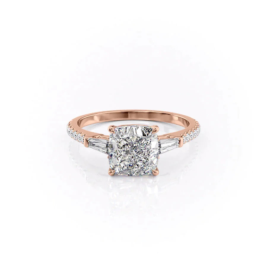 The Pave Liv Set  With A 2 Carat Cushion 14K Rose Gold Moissanite