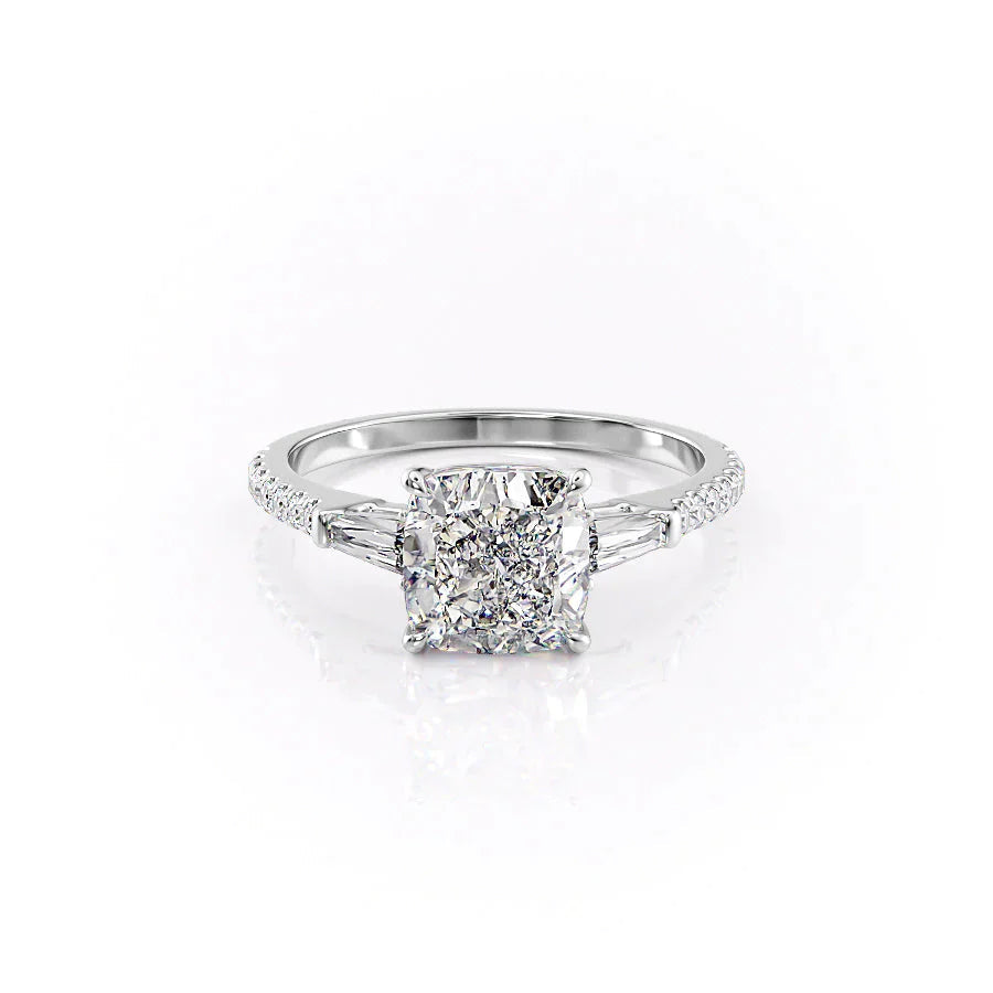 The Pave Liv Set With A 1 Carat Cushion 18K White Gold Lab Diamond