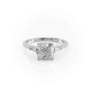 The Liv Set  With A 5 Carat Cushion 14K White Gold Moissanite