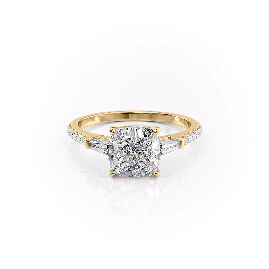 The Pave Liv Set With A 2.5 Carat Cushion 14K Yellow Gold Lab Diamond