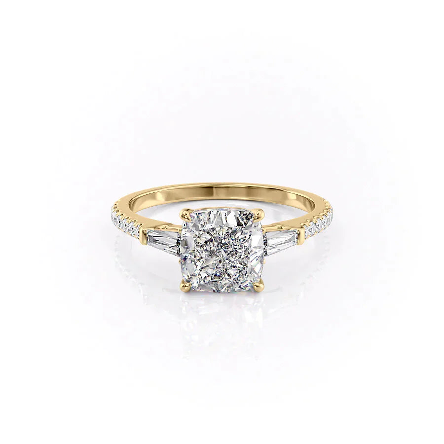 The Liv Set  With A 4.5 Carat Cushion 18K Yellow Gold Moissanite
