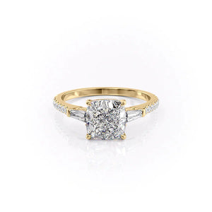 The Pave Liv Set  With A 5 Carat Cushion 18K Yellow Gold Moissanite