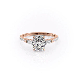 The Pave Liv Set With A 1.5 Carat E. Cushion 14K Rose Gold Lab Diamond